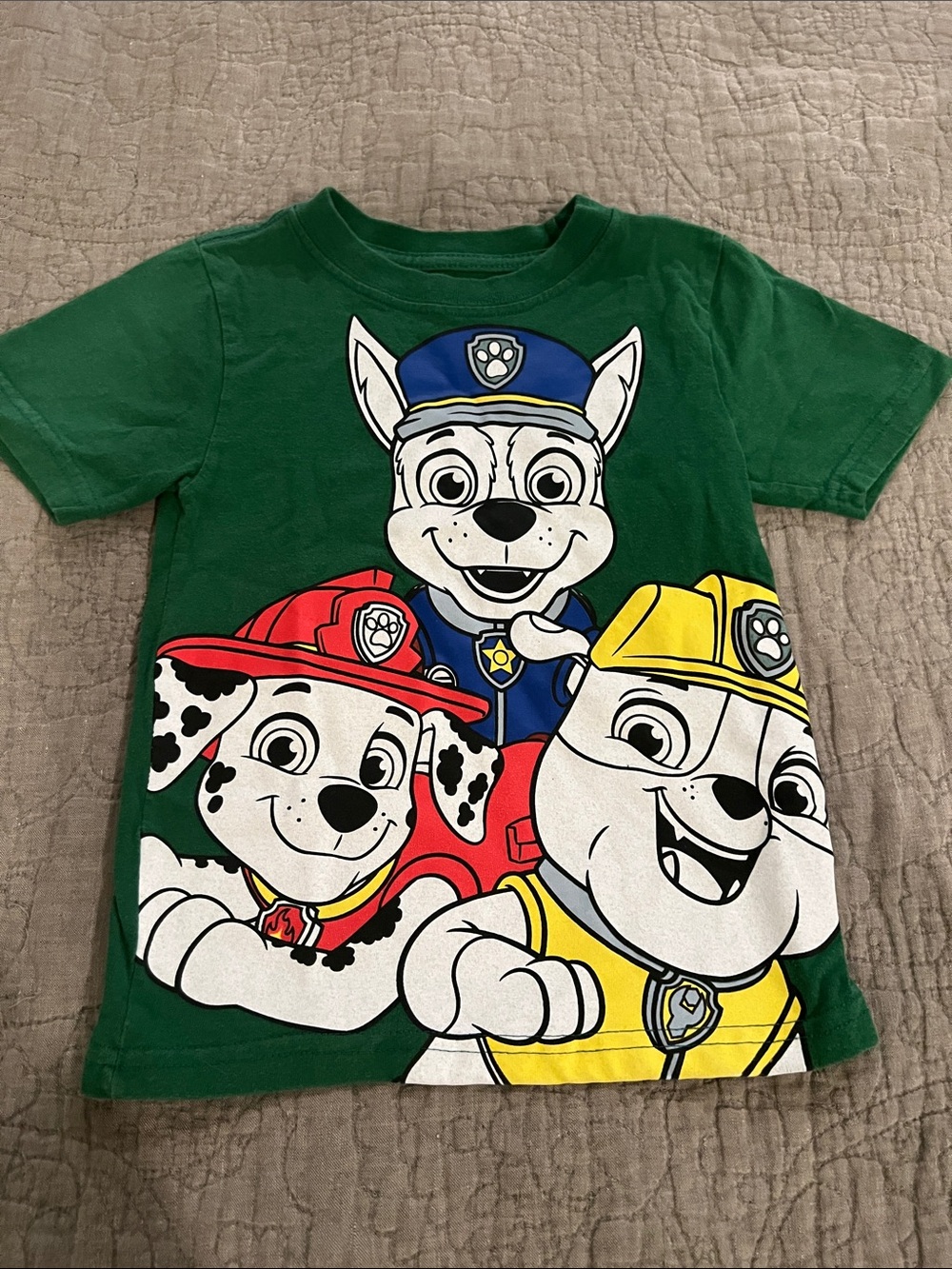 Paw Patrol Green Tee with Red Blue and Yellow Character Prints